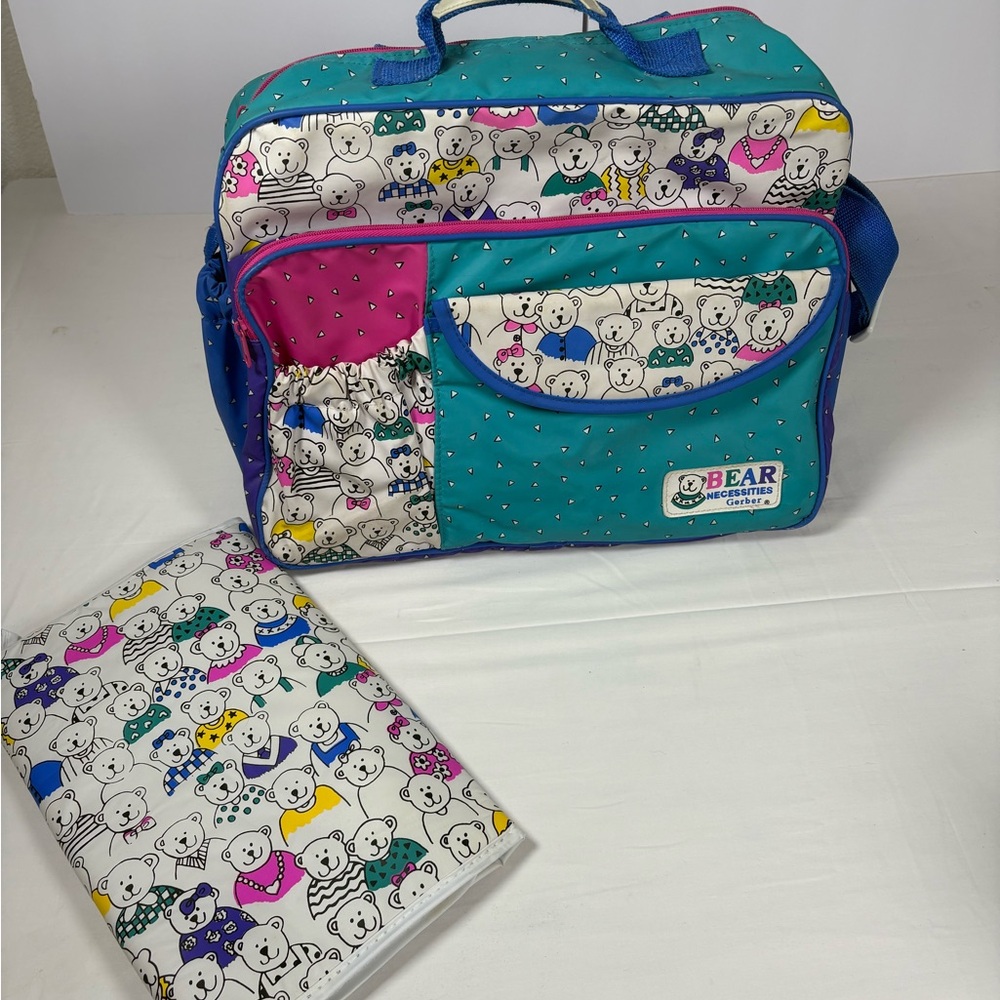 Vintage Gerber Bear Necessities Diaper Bag Large 16” Bears With Changing Pad HTF